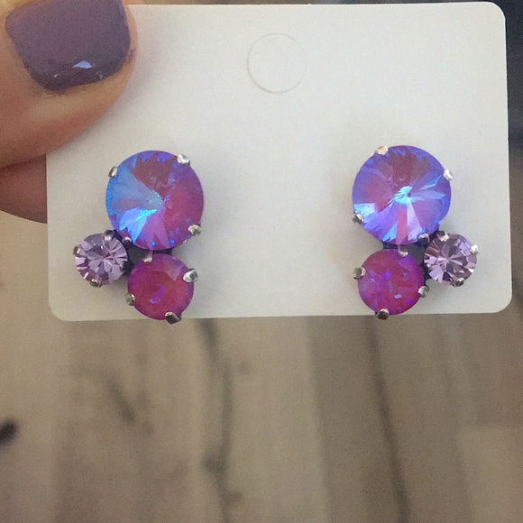 Fuchsia Magenta + Violet Crystal Earrings - Picture 14 of 14